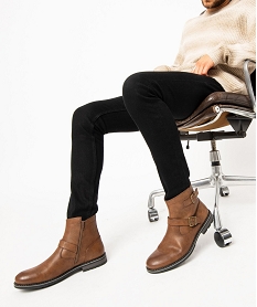 GEMO Boots homme à boucles décoratives et doublure chaude marron standard