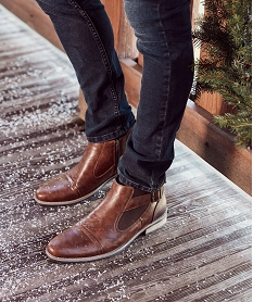boots homme chelsea unies zippees et boucle decorative marron vif bottes et bootsU013901_1