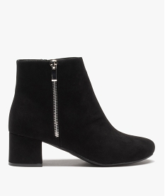 GEMO Boots femme à talon carré en suédine unie et zip décoratif noir standard