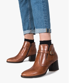 GEMO Boots pour femme avec bride et boucle métallique sur le côté marron standard