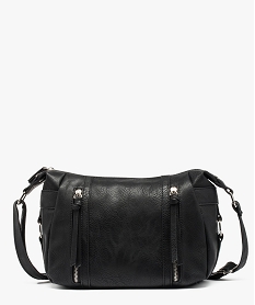 sac femme forme besace avec zips decoratifs noir standard sacs bandouliereU025901_1