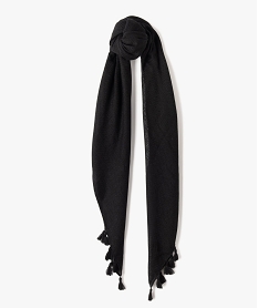 foulard femme uni en maille texturee et finitions pompons noir vif autres accessoiresU041301_1