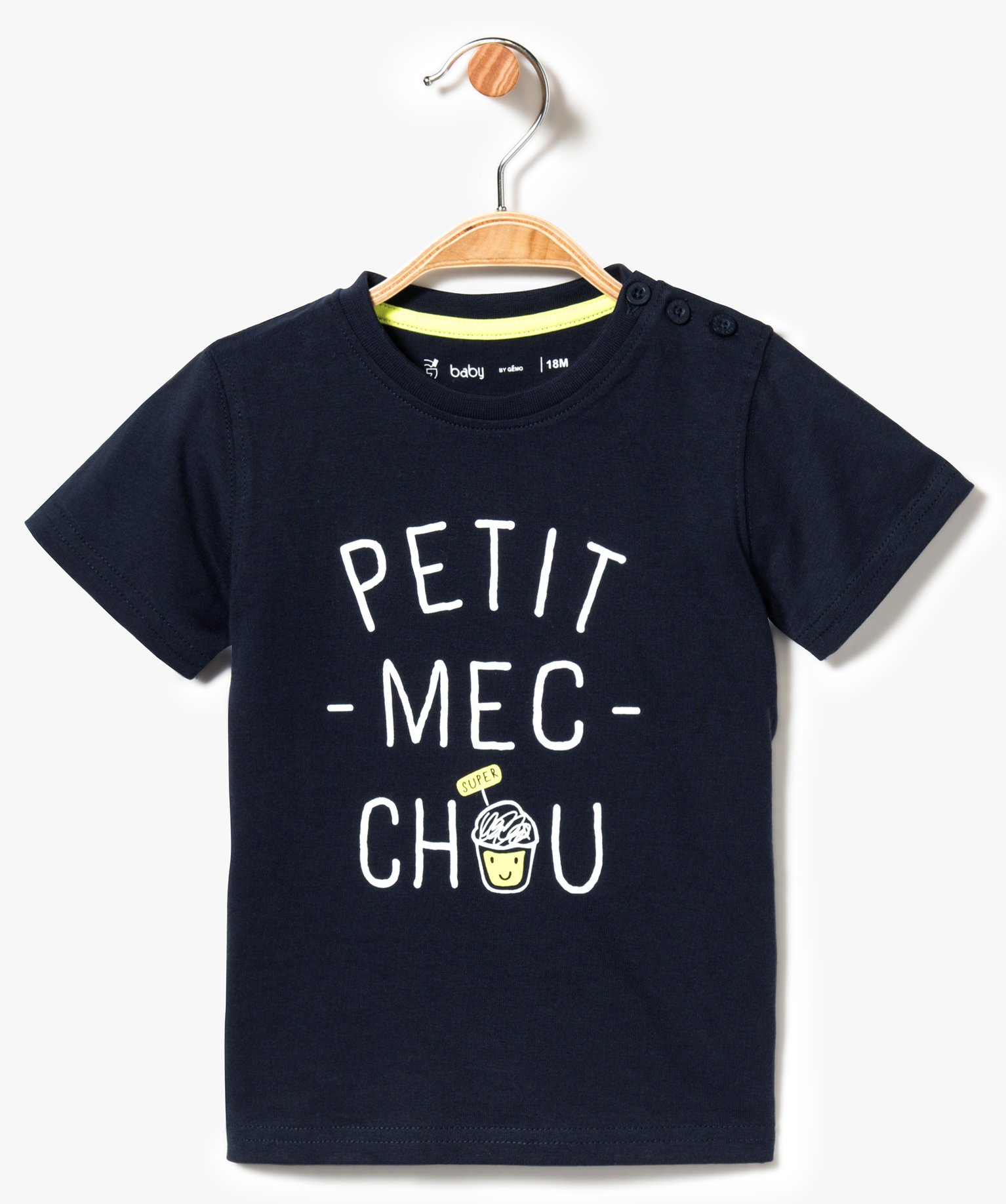 Gemo vetements garcon tee-shirt a manches courtes avec inscription sur  lavant bleu bebe