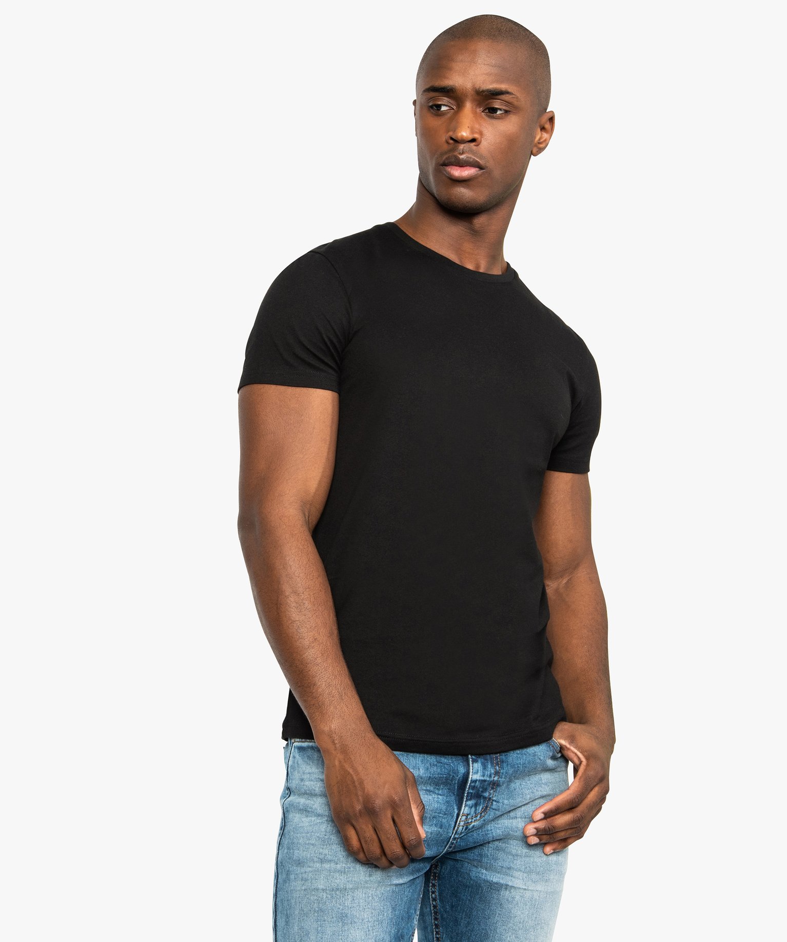 Gemo vetements tee shirt homme slim fit uni en coton biologique noir tee shirts homme GEMO