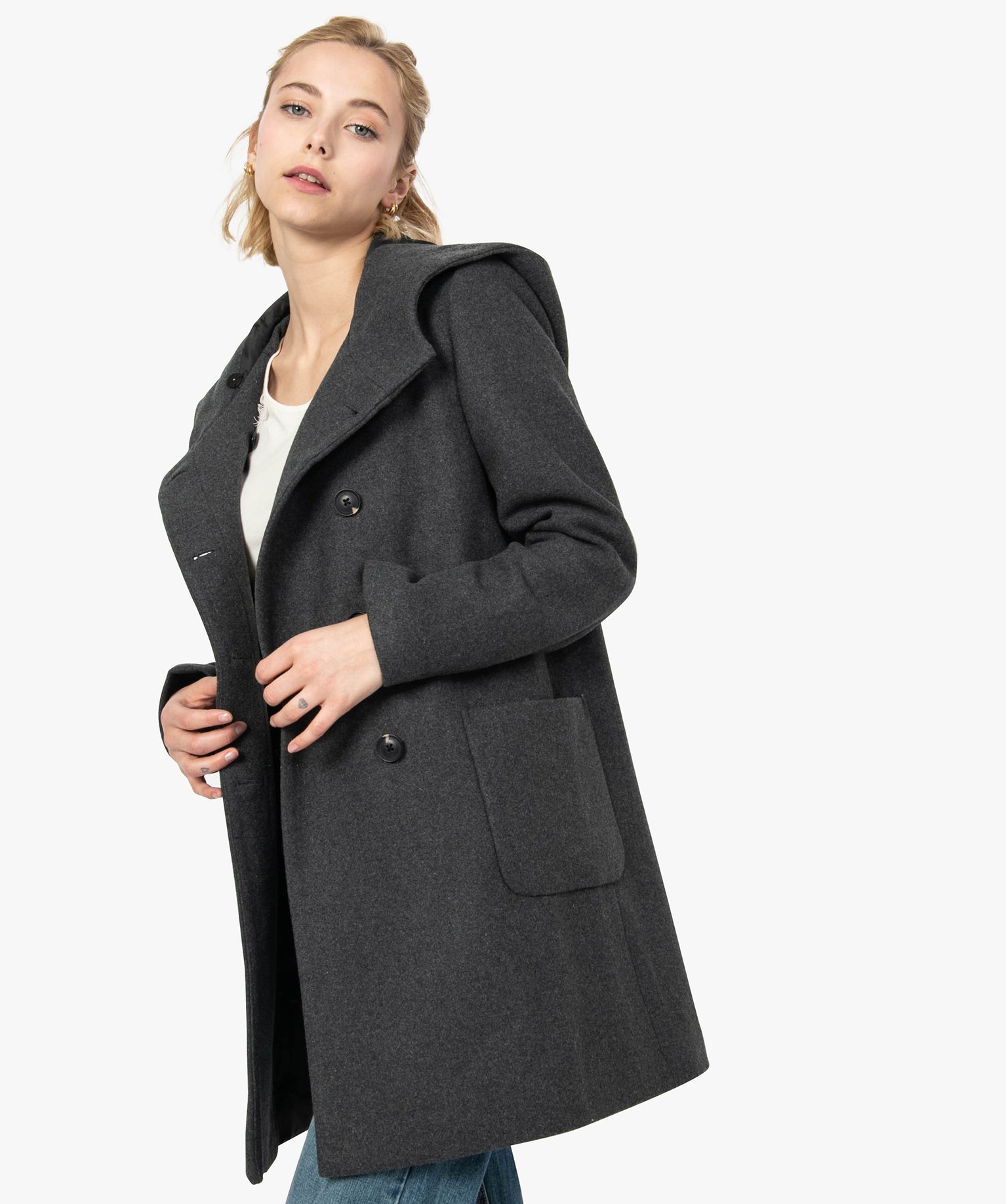 manteau femme capuche gris