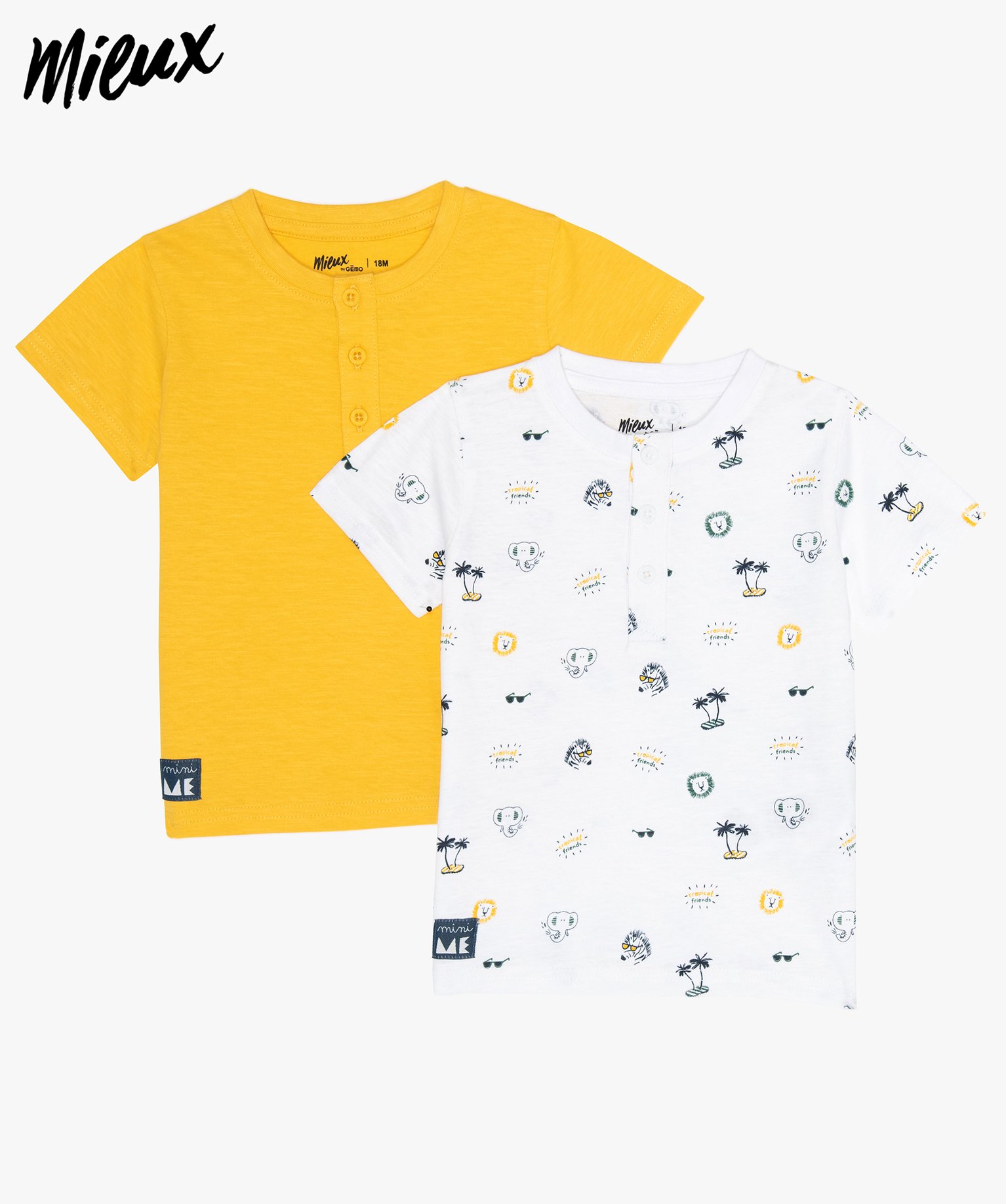 Gemo Vetements Garcon Tee Shirt Bebe Garcon En Coton Bio Avec Col Tunisien Lot De 2 Jaune Bebe Gemo