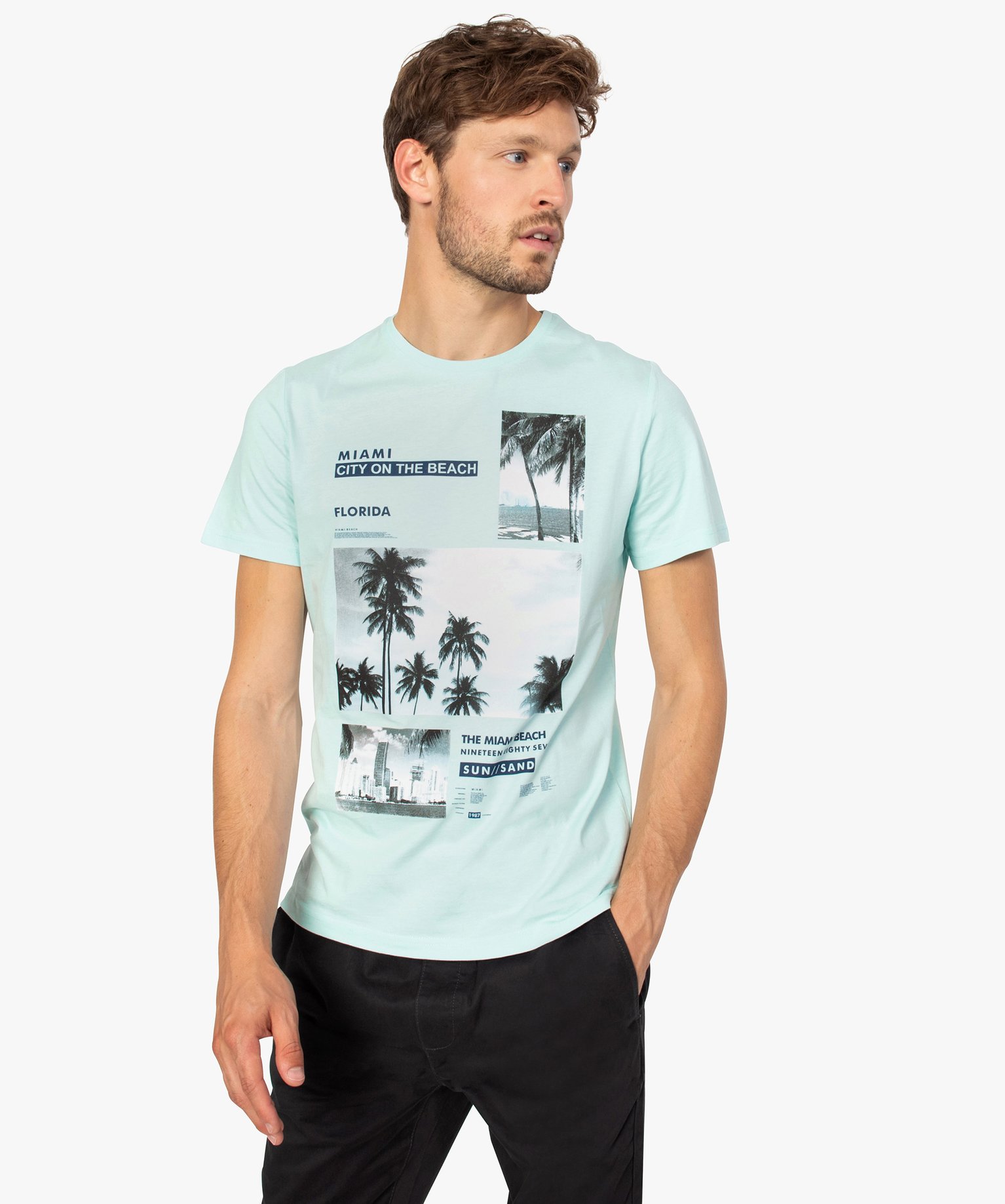 Gemo vetements tee shirt homme a manches courtes imprime floride