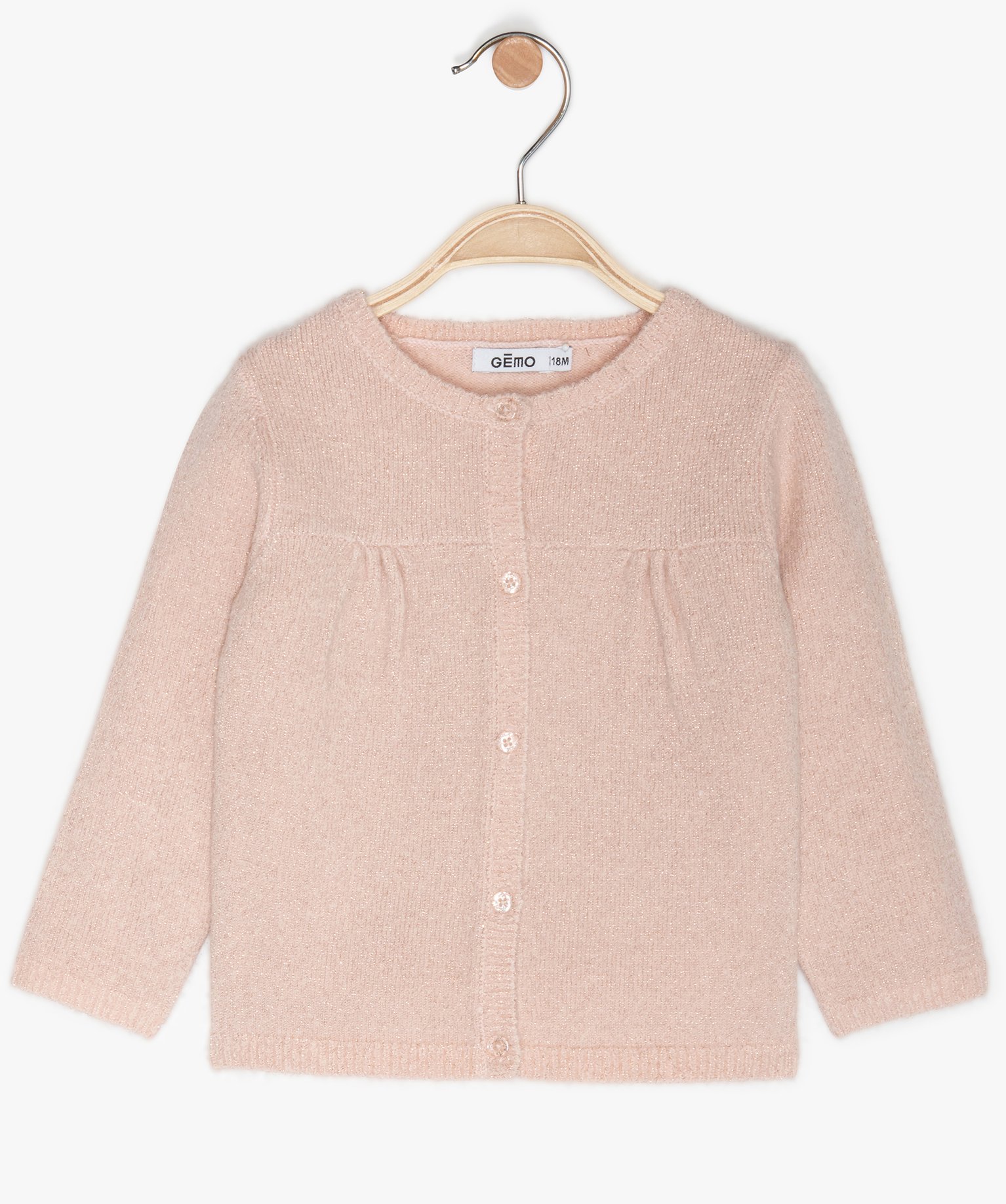 Gemo Vetements Fille Gilet Bebe Fille Boutonne En Tricot Paillete Rose Bebe Gemo