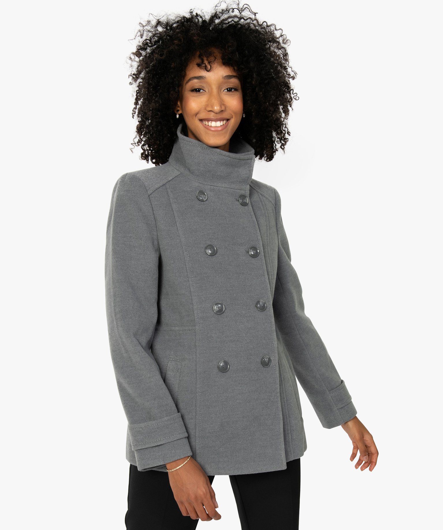 manteau court femme gris