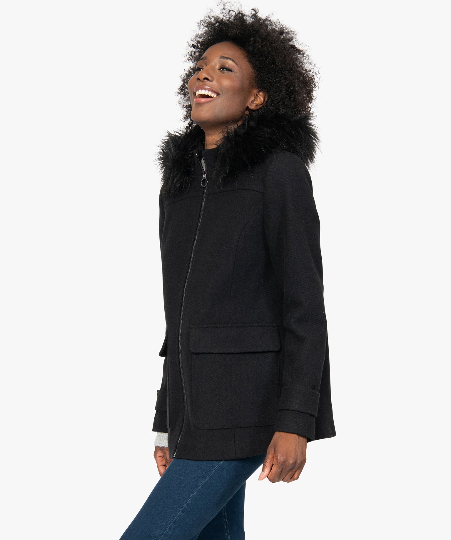 manteau a capuche noir femme
