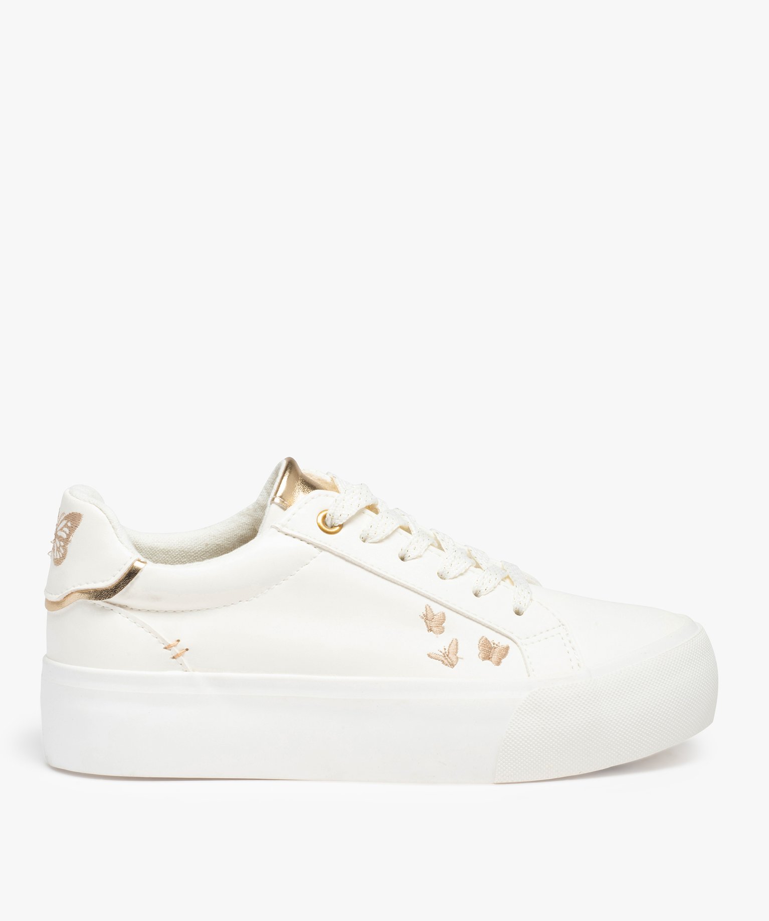 Gemo chaussures baskets femme unies avec papillons brodes et details metallises blanc standard baskets et tennis femme GEMO