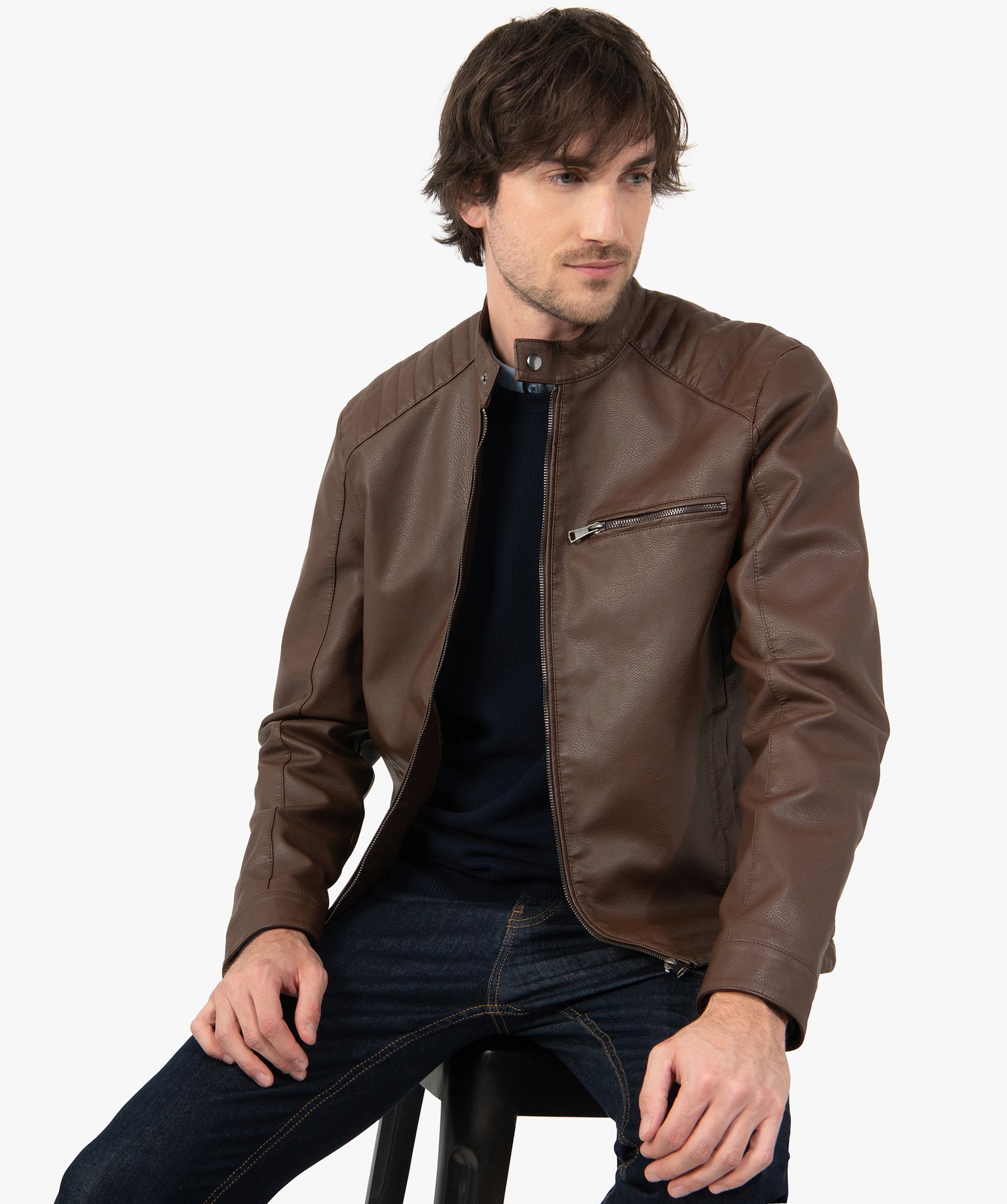 Gemo vetements blouson homme esprit motard brun homme GEMO