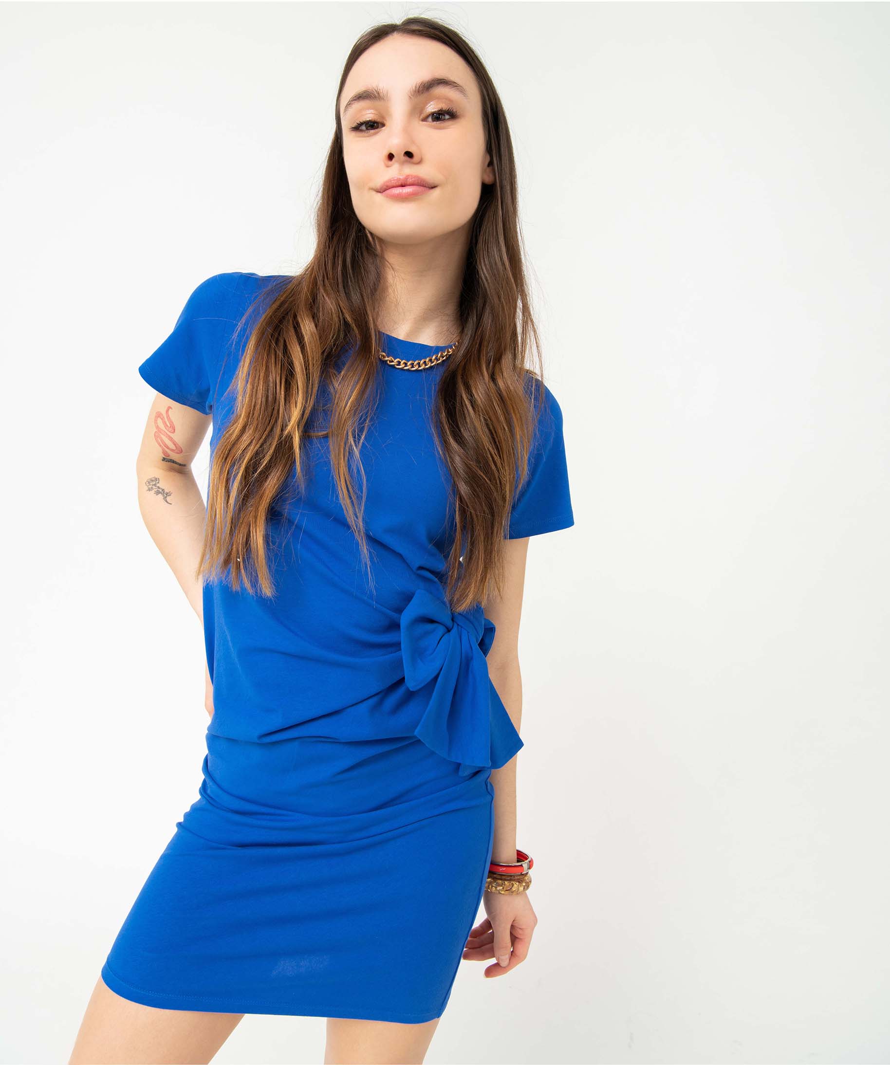 Gemo vetements robe femme esprit tee shirt avec noeud a la taille bleu robes femme GEMO