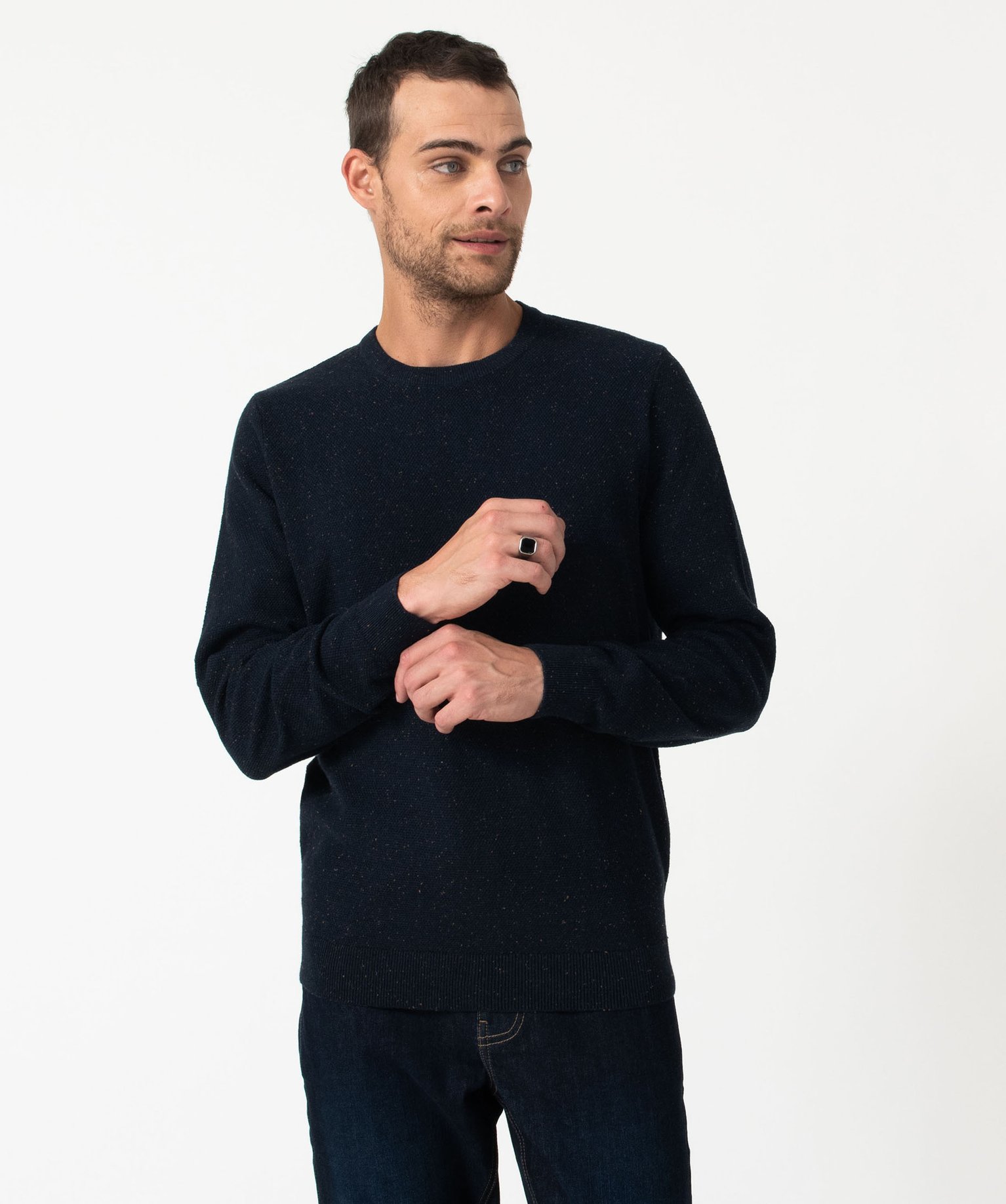 Gemo vetements pull en maille fine mouchetee homme bleu pulls