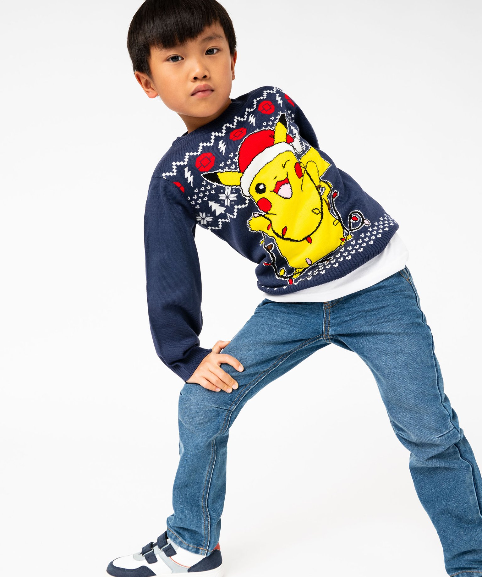 Gemo vetements pull de noel avec motif pikachu garcon pokemon bleu pulls garcon GEMO