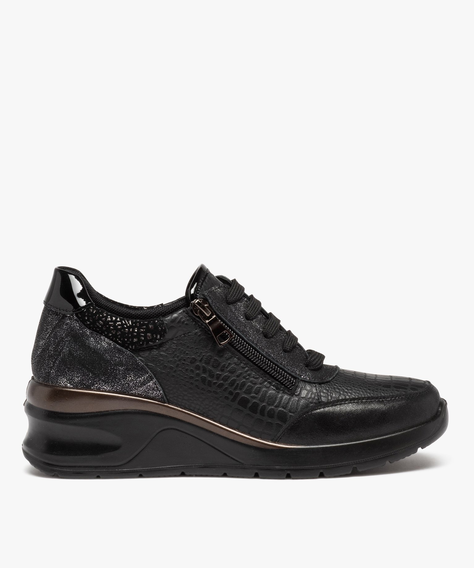 Gemo chaussures derby confort avec lacets et zip sur semelle compensee femme noir derbies femme GEMO